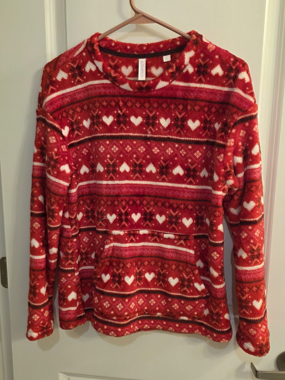 Cozy Red Heart-Print Fleece Pajama Top